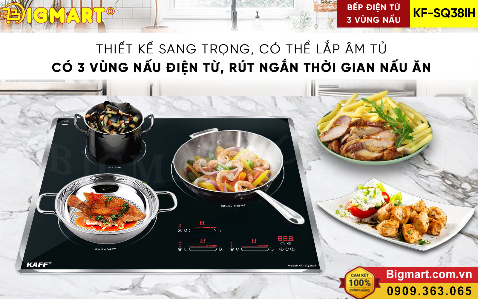 Bếp âm 3 lò nấu KAFF KF-SQ38IH có thiết kế sang trọng