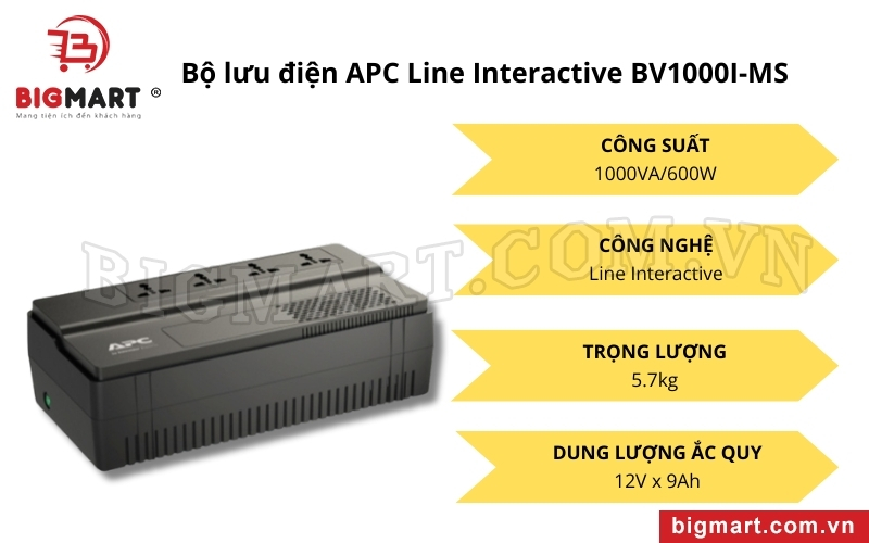 Bộ lưu điện APC Line Interactive BV1000I-MS  có trọng lượng chỉ 5.7kg