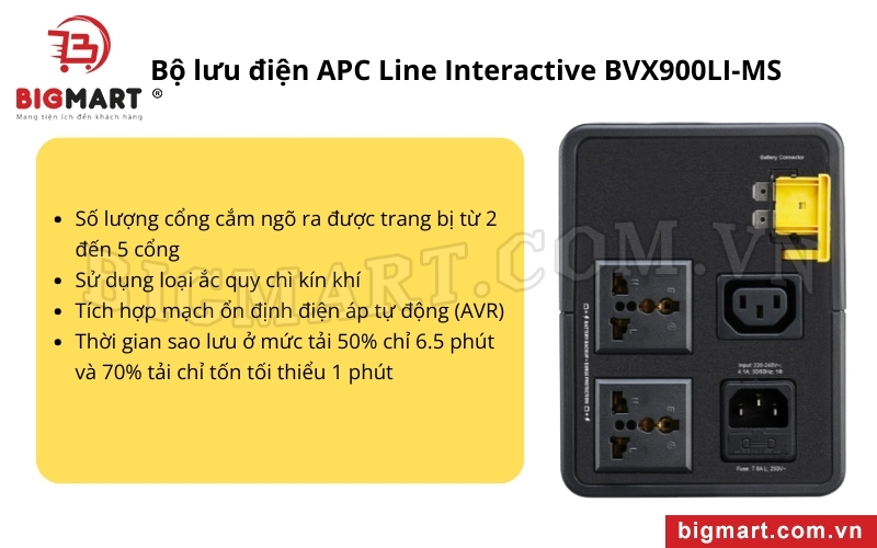 BVX900LI-MS trang bị nhiều cổng cắm ngõ ra