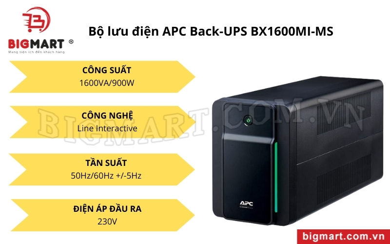 Bộ lưu điện APC Back-UPS BX1600MI-MS có thiết kế nhỏ gọn