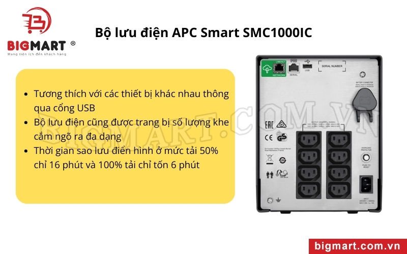 APC Smart SMC 1000IC trang bị số lượng khe cắm đa dạng