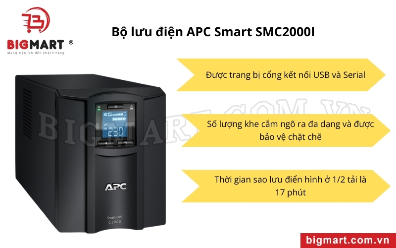 APC Smart SMC2000I được trang bị cổng kết nối USB và Serial