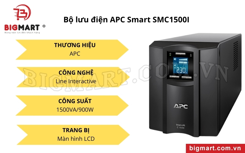 Bộ lưu điện APC Smart SMC1500I trang bị màn hình LCD trực quan