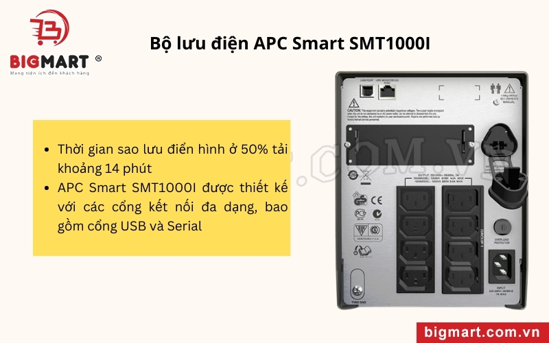 APC Smart SMT1000I tích hợp nhiều cổng kết nối