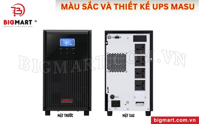 Bộ lưu điện MASU có thiết kế vuông vức với tông đen chủ đạo