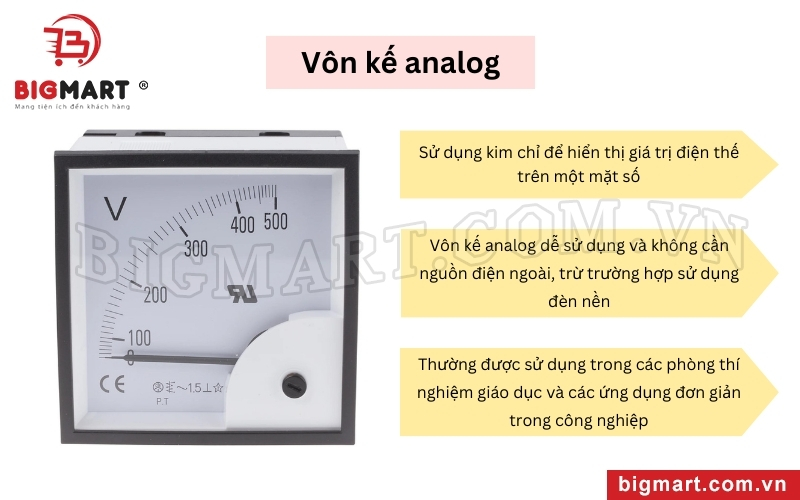 Vôn kế analog cung cấp giá trị điện thế thông qua màn hình hiển thị