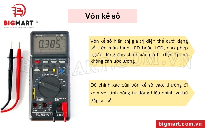 Vôn kế số tích hợp màn hình LCD giúp hiển thị thông số dễ dàng