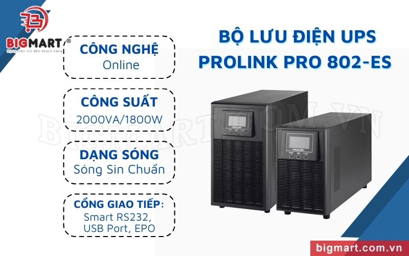 Bộ lưu điện PROLINK PRO 802-ES với công suất 2000VA/1800W,