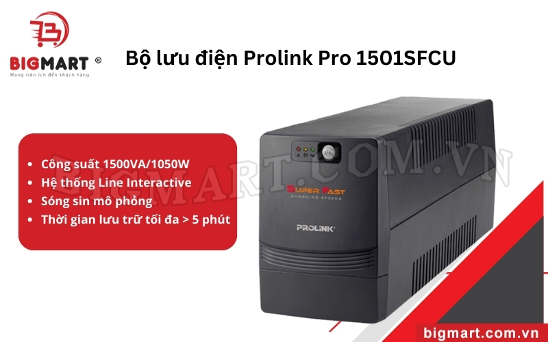 Bộ lưu điện UPS PROLINK PRO 1501SFCU tích hợp sóng sin mô phỏng