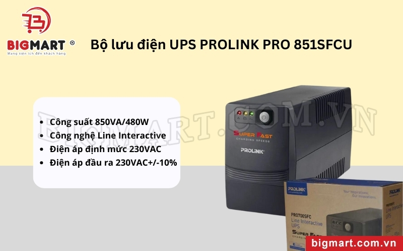 Bộ lưu điện UPS PROLINK PRO 851SFCU là sản phẩm chất lượng của Prolink