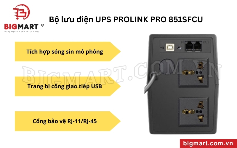 UPS PROLINK PRO 851SFCU trang bị thêm cổng giao tiếp USB