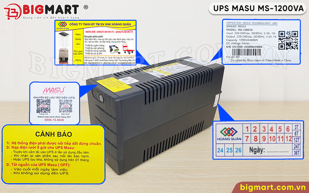 Bộ lưu điện UPS MASU MS-1200VA chính hãng tại Hoàng Quân