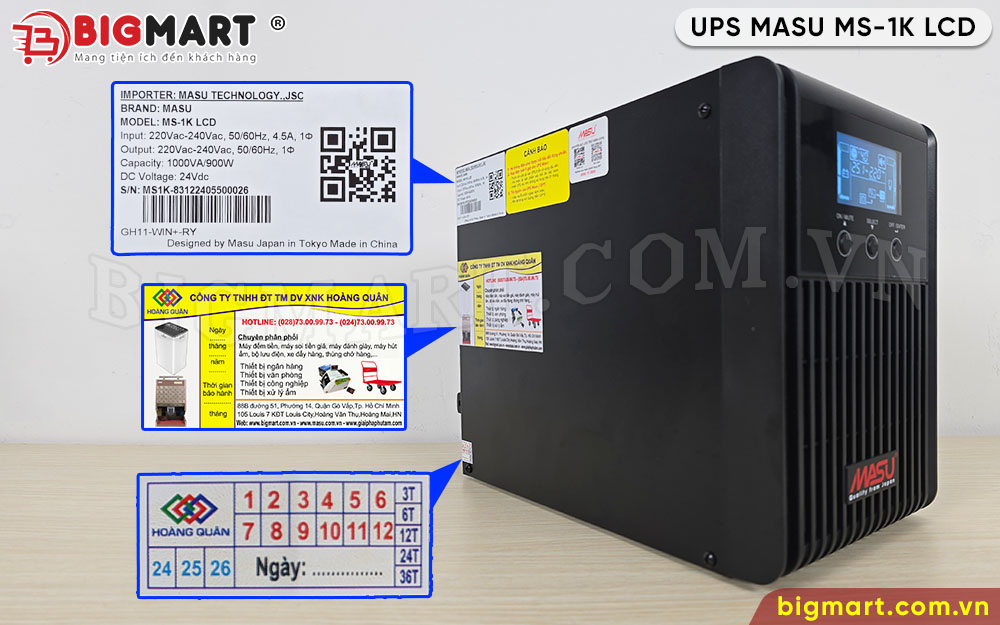 Bigmart cung cấp bộ lưu điện MASU MS-1K LCD chính hãng