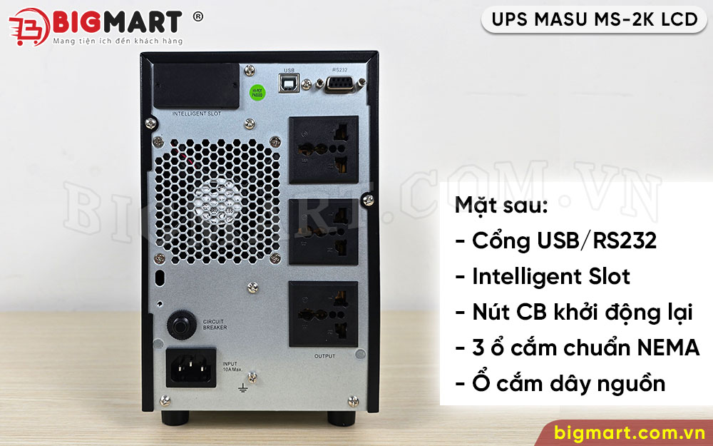 Mặt sau của bộ lưu điện MASU MS-2K LCD