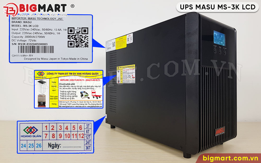 UPS MASU MS-3K LCD chính hãng tại Bigmart