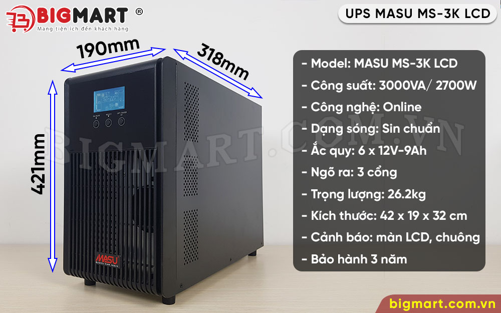 Thông số UPS Online MASU MS-3K LCD