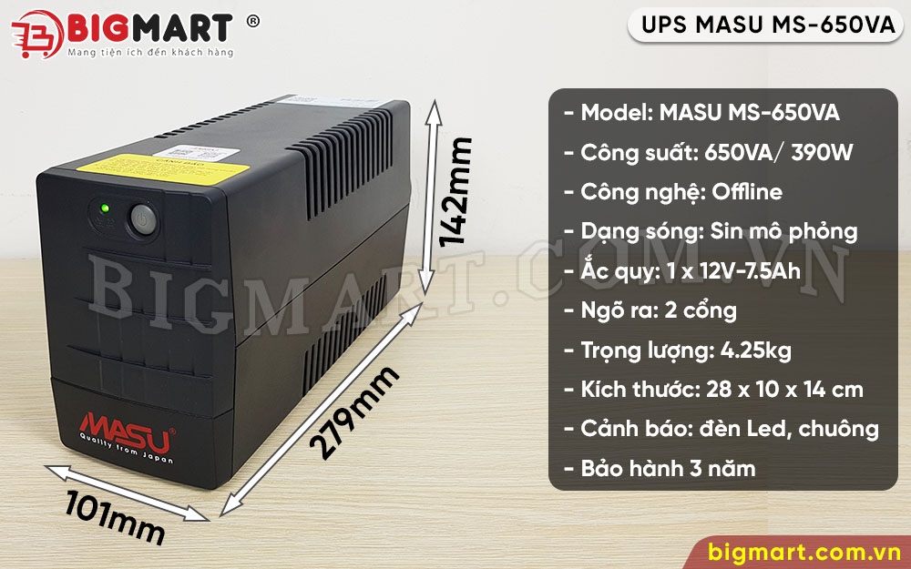 Thông số bộ lưu điện UPS MASU MS-650VA