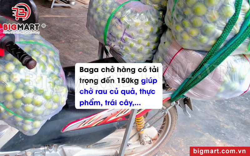 Tải trọng 150kg giúp chở thực phẩm, rau củ quả, trái cây dễ dàng