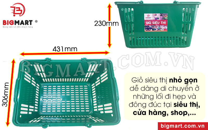 Kích thước giỏ xách siêu thị Bigmart