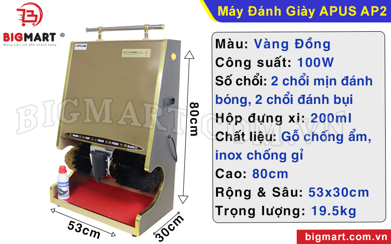 Thông số kỹ thuật máy đánh giày Apus AP2