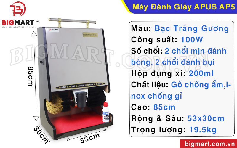 Thông số kỹ thuật máy đánh giày Apus AP5 Silver