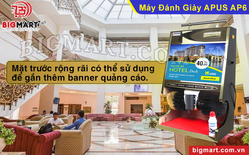 Máy đánh giày gắn thêm banner khuyến mãi