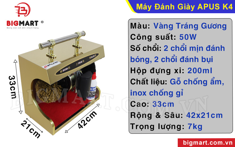 Kích thước máy đánh giày Kid Apus K4