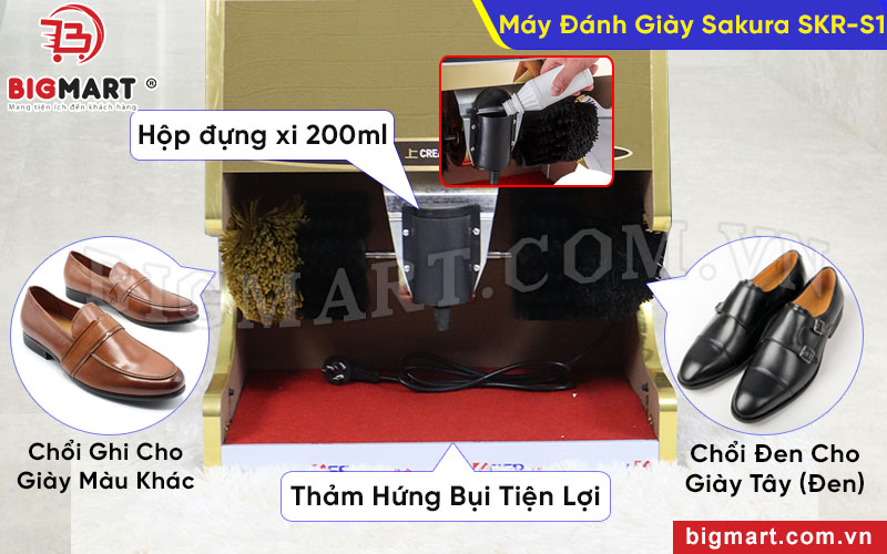 Máy trang bị 4 chổi đánh giày cùng hộp đựng xi 200ml chuyên dụng