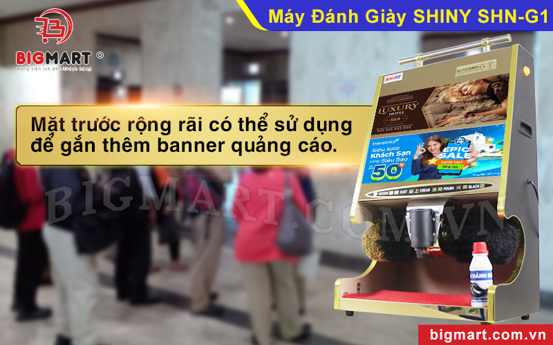 Phía mặt trước của máy có thể gắn thêm banner quảng cáo tiện lợi