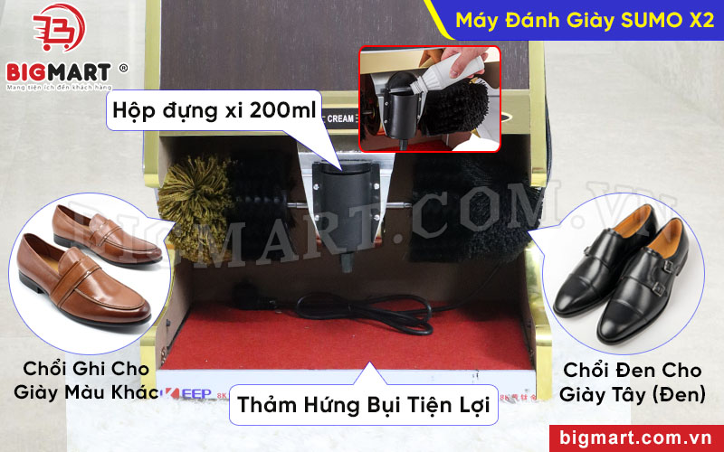 Máy trang bị 4 chổi đánh giày và hộp đựng xi 200ml