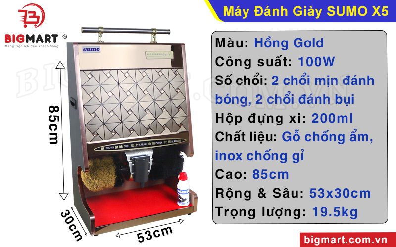 Thông số kỹ thuật máy đánh giày SUMO X3