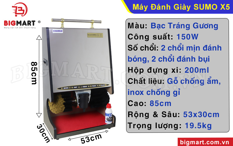 Thông số máy đánh giày SUMO X5 Silver