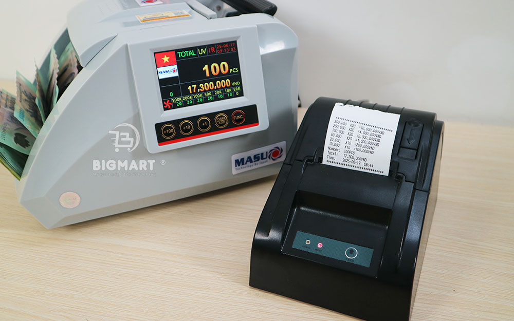 Combo máy đếm tiền MASU 888 Plus + máy in hóa đơn