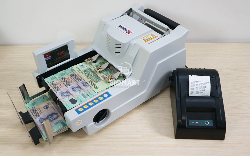 Combo máy đếm tiền MASU 999 Plus + máy in hóa đơn