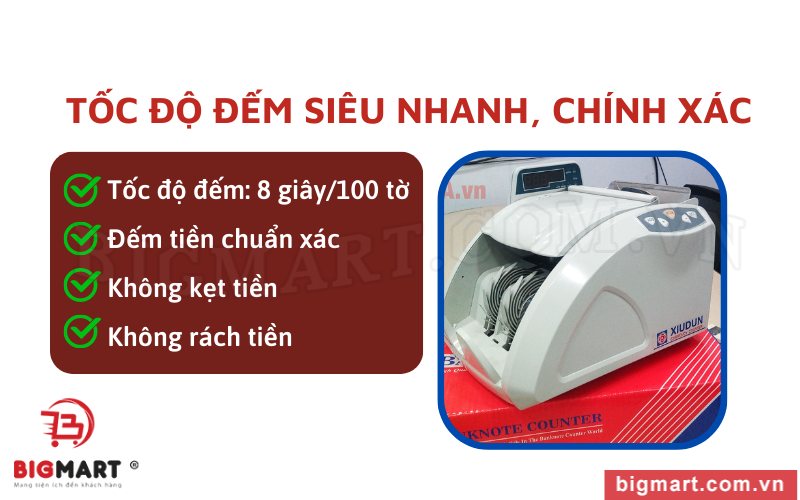 Máy đếm tiền Xiudun 2700 có tốc độ đếm lên tới 8 giây/100 tờ tiền, đếm tiền chuẩn xác đến 100%