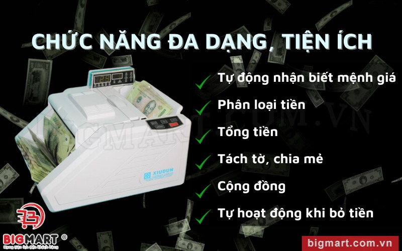 Máy đếm tiền Xiudun 2500K được tích hợp thêm nhiều tính năng