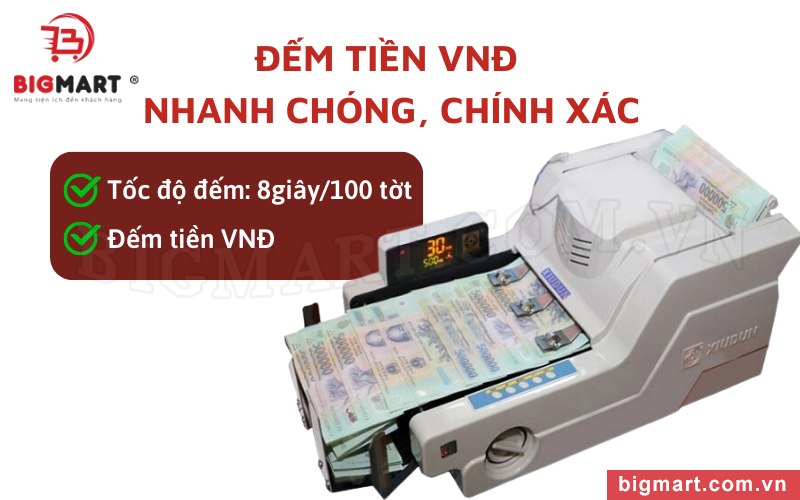 Máy đếm tiền Xiudun 618 có khả năng đếm các loại tiền VNĐ polymer và cotton nhanh chóng.