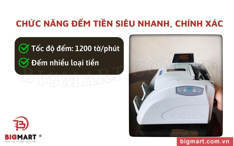 Máy đếm tiền thông minh Xiudun 9000 tốc độ đếm lên tới 8 giây/100 tờ tiền