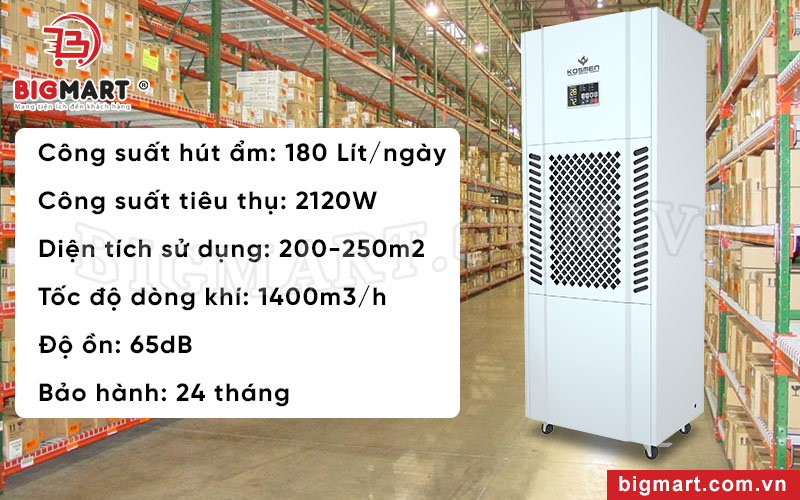 Thông số kỹ thuật máy hút ẩm công nghiệp Kosmen KM-180S