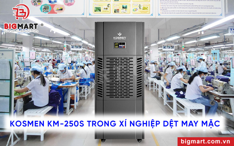 Máy hút ẩm Kosmen KM-250S trong xí nghiệp dệt may mặc