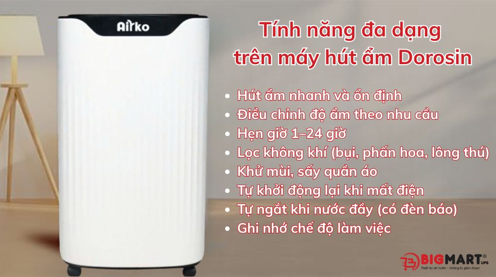 máy hút ẩm dorosin có nhiều tính năng đa dạng