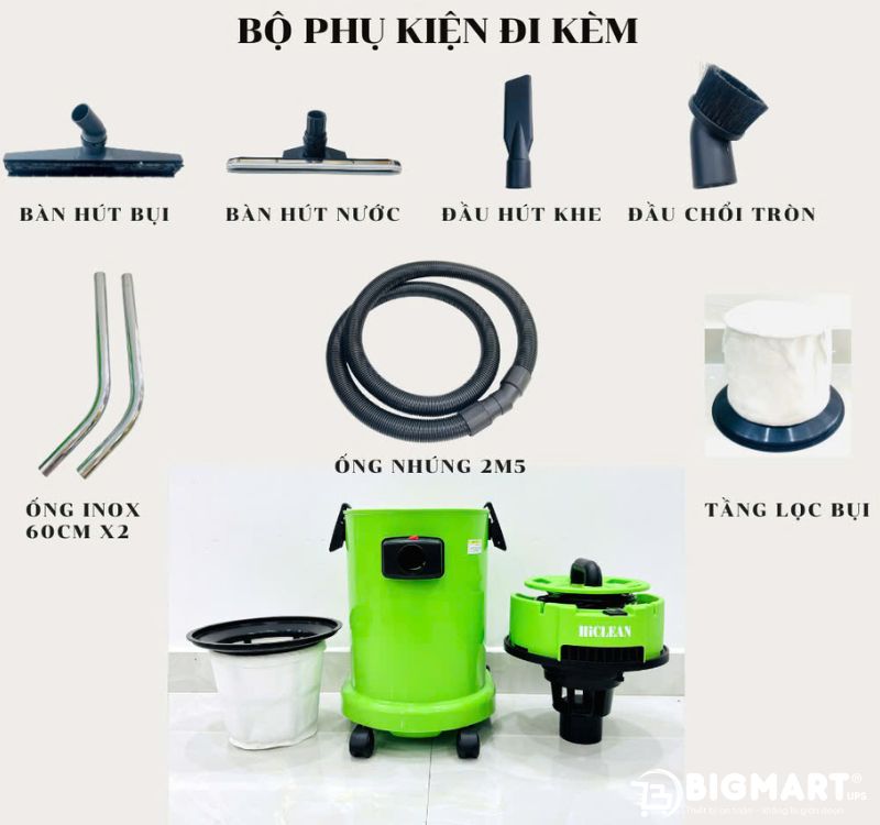 Bộ phụ kiện đi kèm của máy hút bụi HiClean SP30