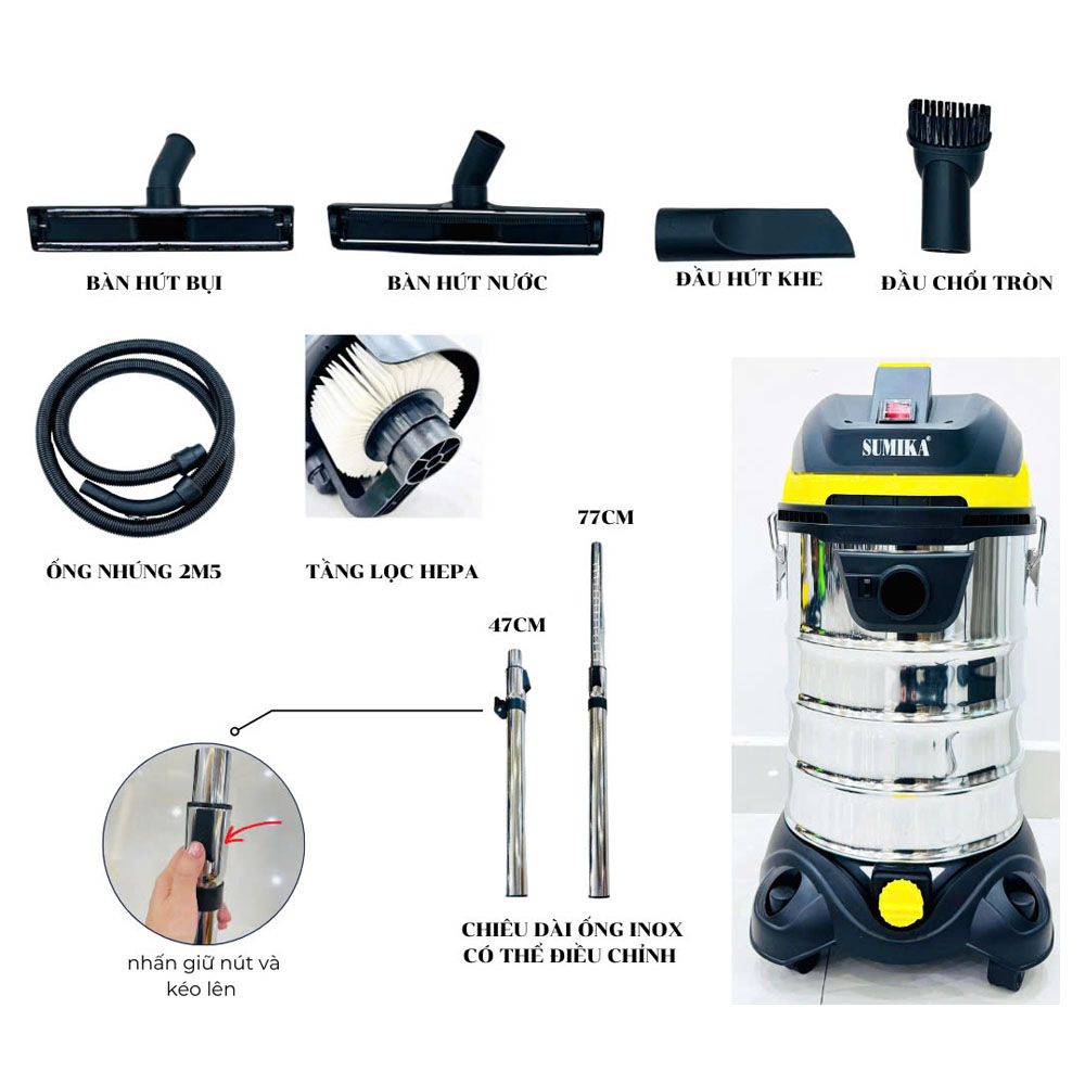 Sumika K30 có sẵn nhiều đầu hút bụi