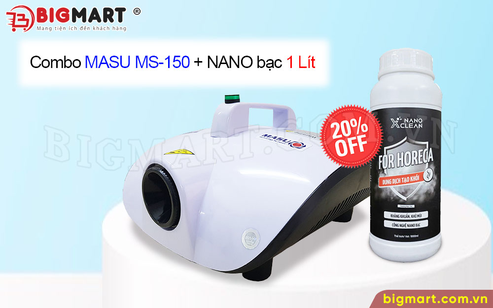 Combo máy khử khuẩn Masu MS-150 + bình Nano Bạc 1 Lít