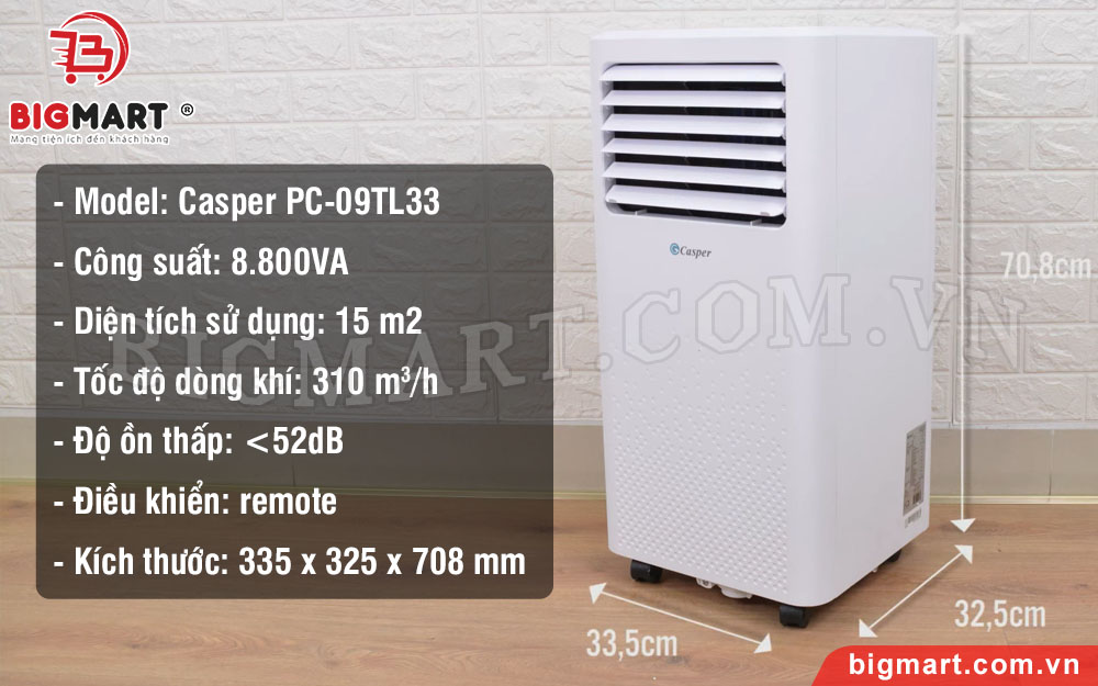 Thông số máy lạnh di động Casper PC-09TL33