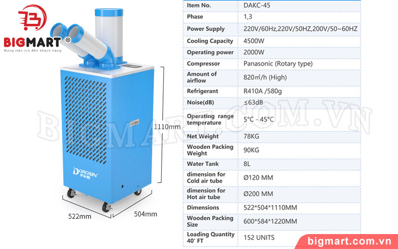 Thông số Dorosin Airko DAKC-45