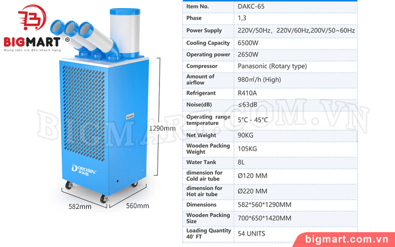 Thông số kỹ thuật của Dorosin Airko DAKC-65