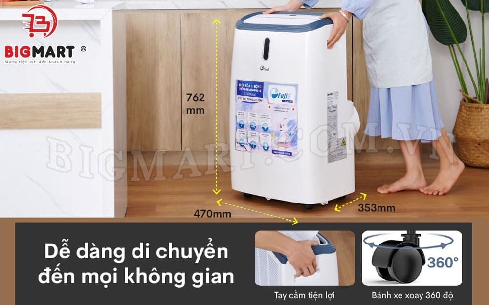 Thiết kế hiện đại cao chỉ khoảng 70cm, có 4 bánh di động cao