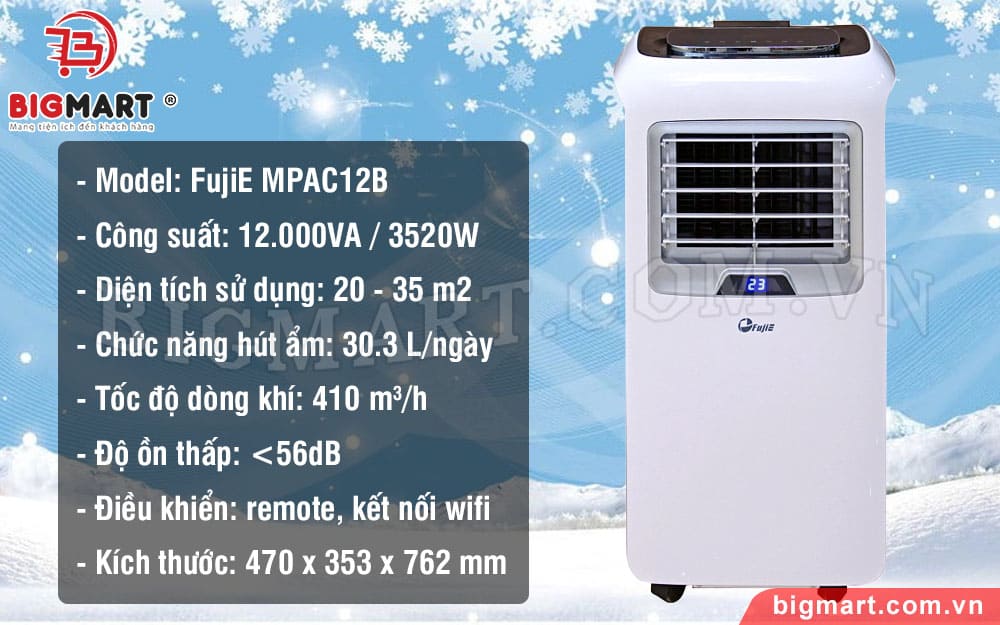 Thông số máy lạnh di động FujiE MPAC12B (12.000BTU)