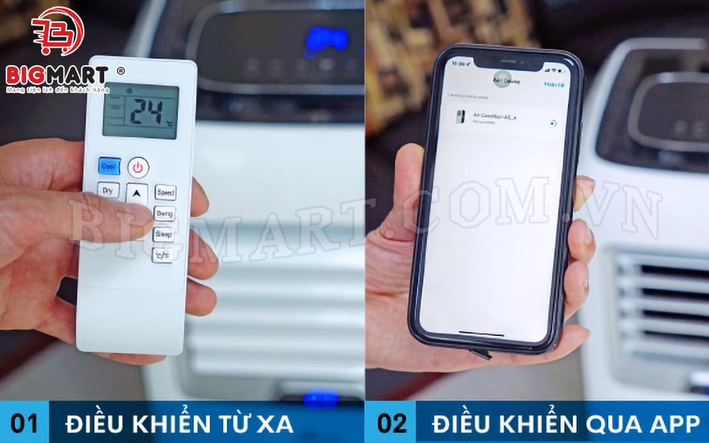 Có thể điều khiển bằng remote và thông qua app điện thoại